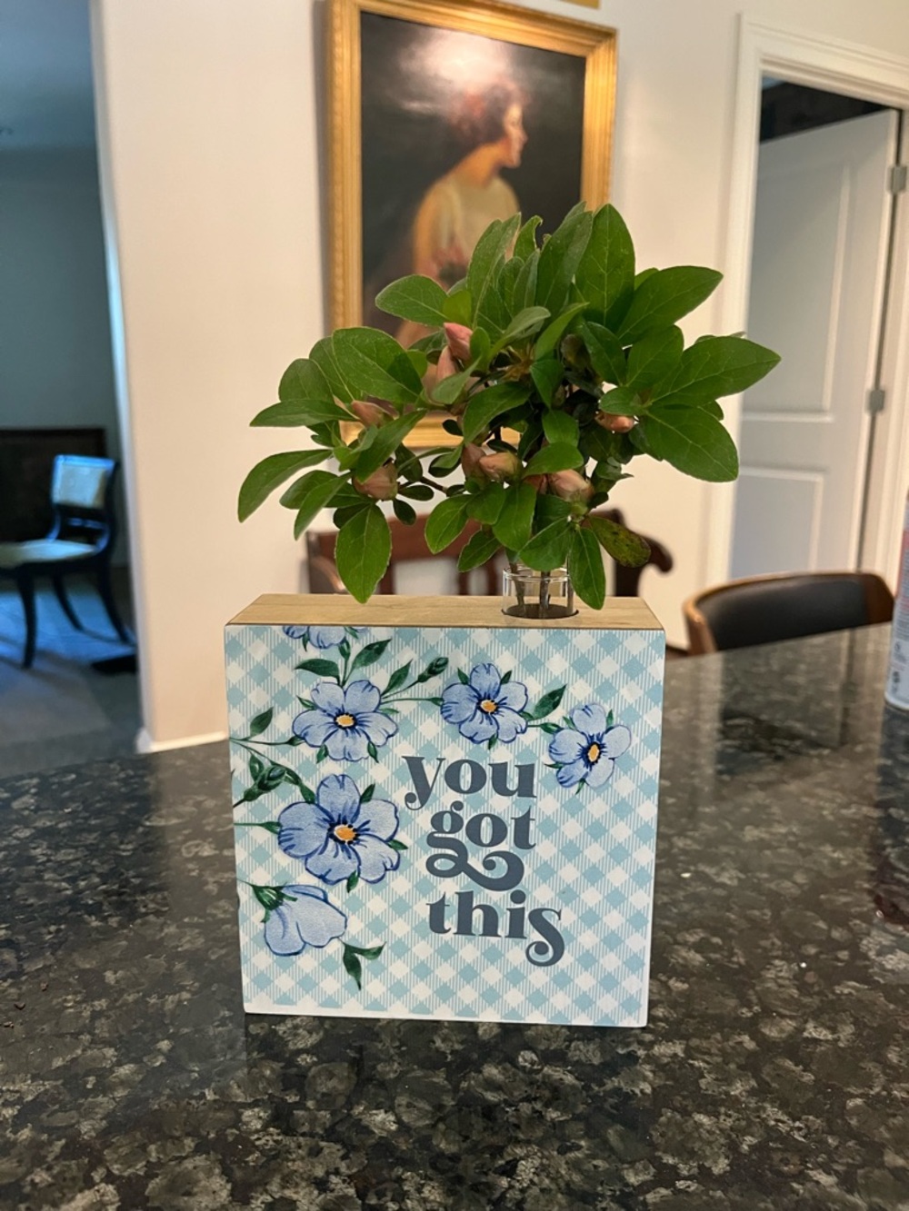 You Got This Blue Floral Wooden Block Decor